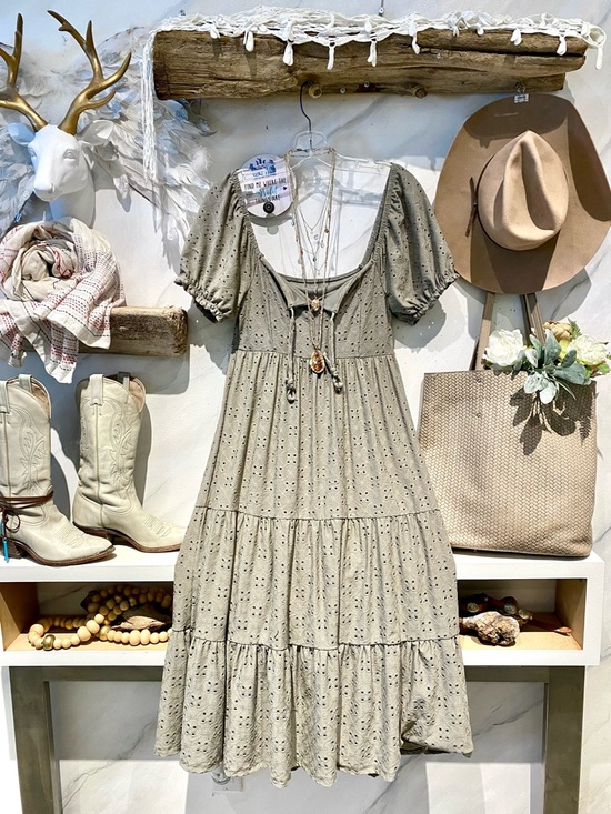 Dresses & Skirts - Sage green Farmhouse/prairie boho tiered dress shabby chic Country peasant vibe